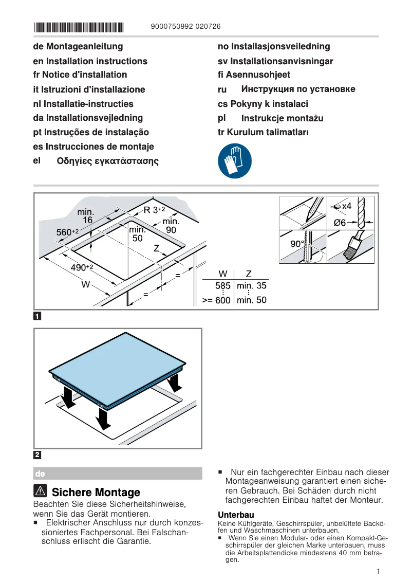 Page 1 of the manual Instructions / Assembly Junker JR36DT54
