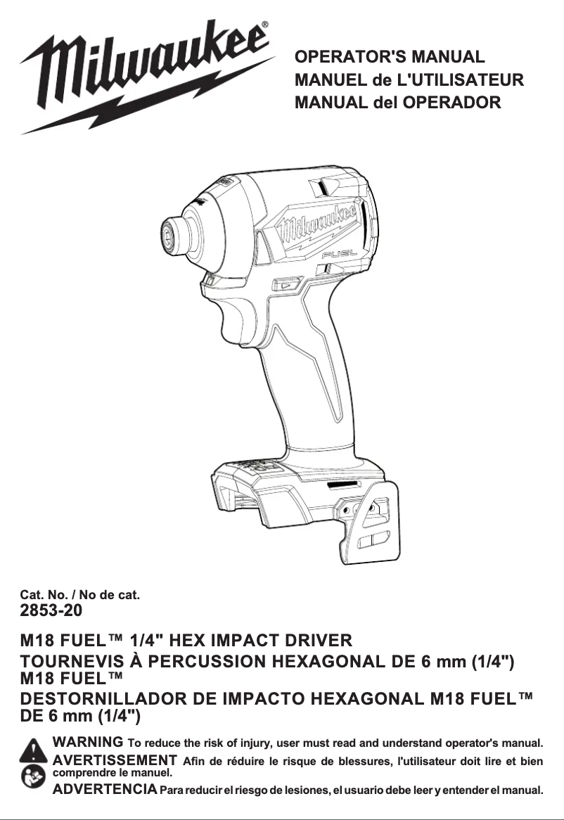 First page image of the manual for M18 Fuel 2853-22CT