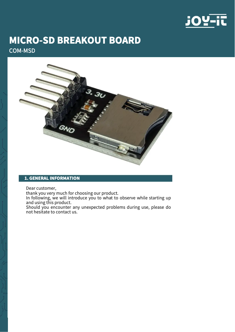 Page 1 de la notice Manuel utilisateur Joy-It COM-MSD