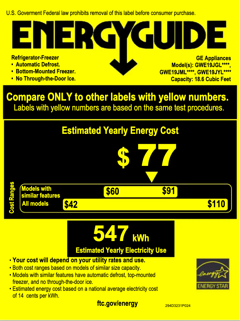 First page image of the manual for GWE19JMLES
