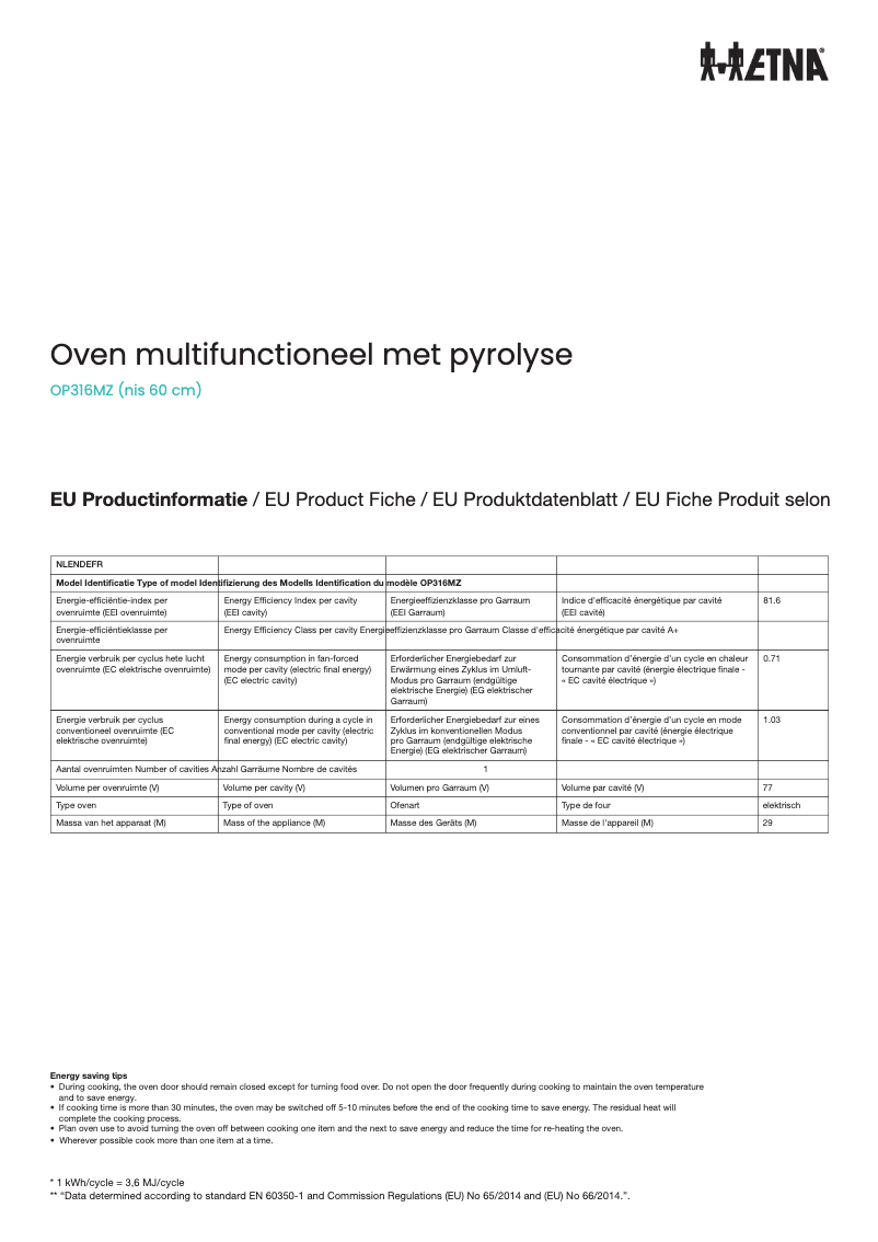 First page image of the manual for OP316MZ