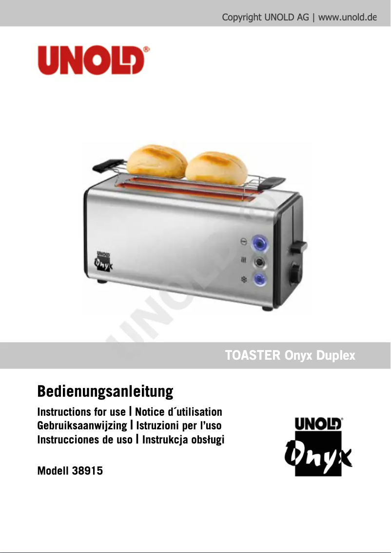Page 1 of the manual User Manual Unold Onyx Duplex 38915