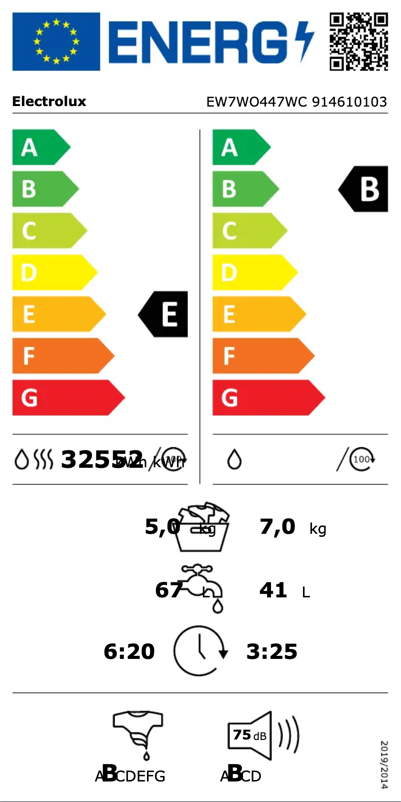 Page 1 of the manual Energy Label Electrolux EW7WO447WC