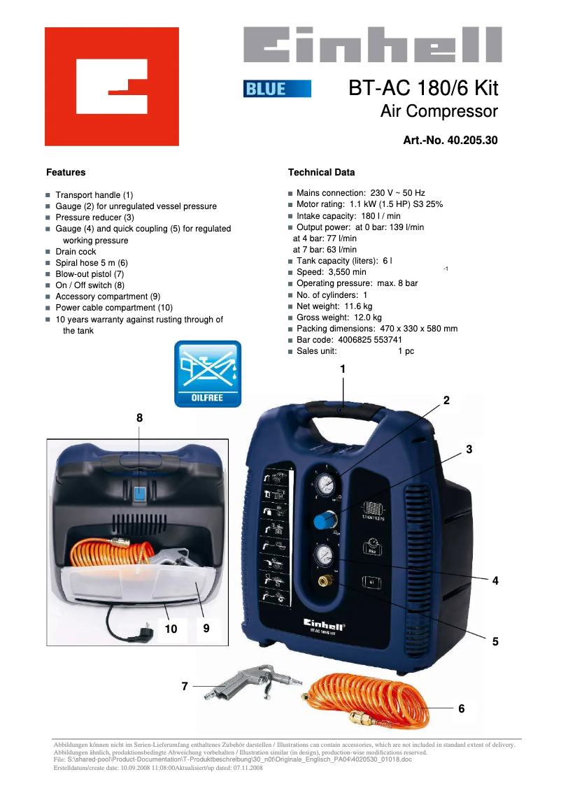 First page image of the manual for BT-AC 180/6 Kit