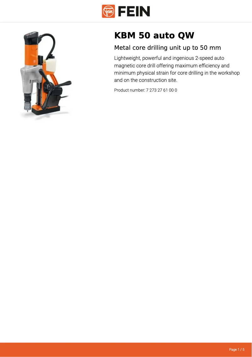 Page 1 of the manual Technical Sheet Fein KBM 50 auto QW