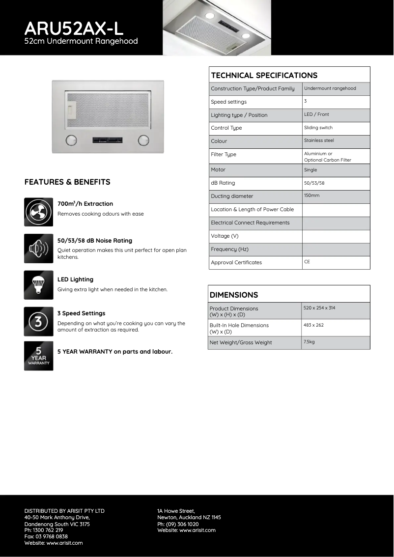 First page image of the manual for ARU52AX-L