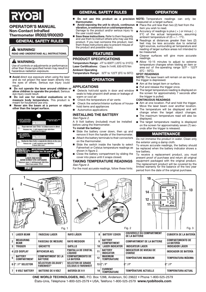 Page 1 of the manual User Manual RYOBI IR002
