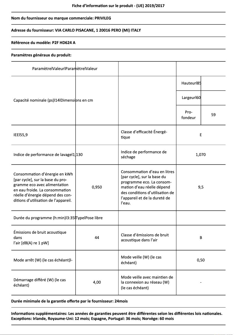 First page image of the manual for P2F HD624 A