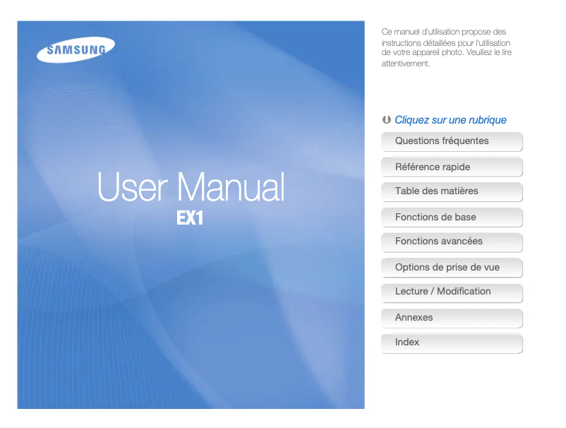 Page 1 of the manual User Manual Samsung EX1