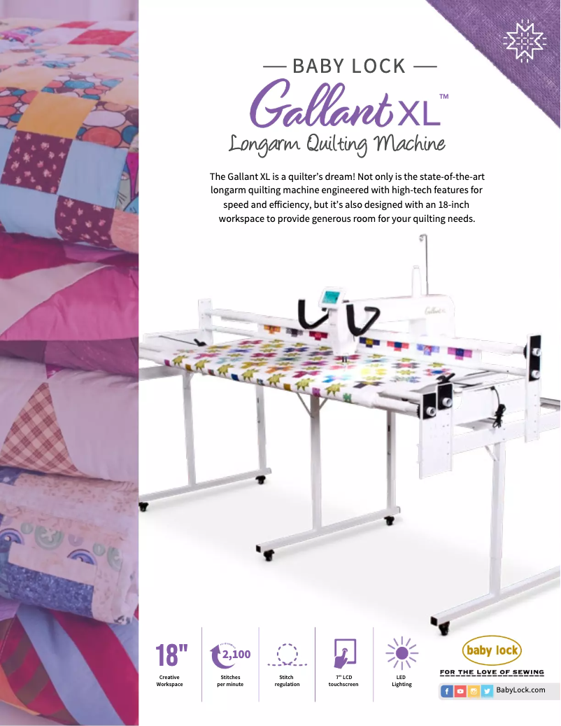 Page 1 of the manual Technical Sheet Baby Lock Gallant XL Longarm