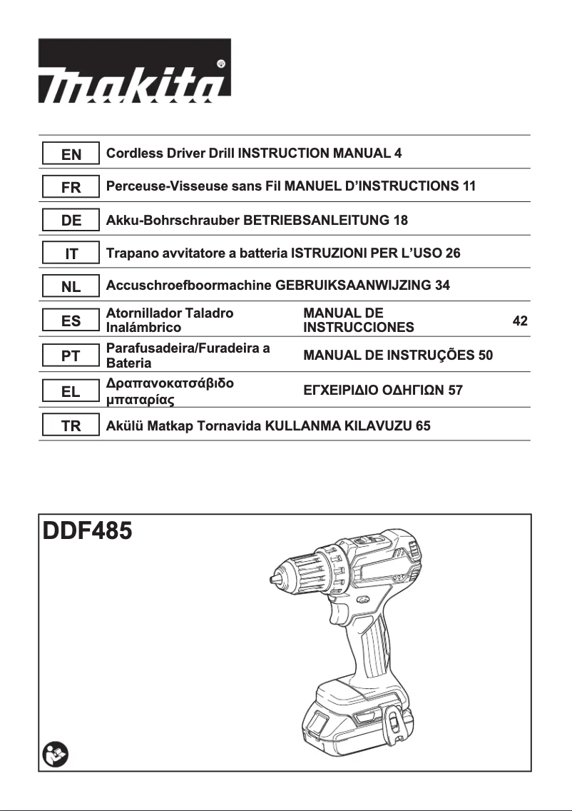 Page 1 of the manual Technical Sheet Makita DDF485RTJ