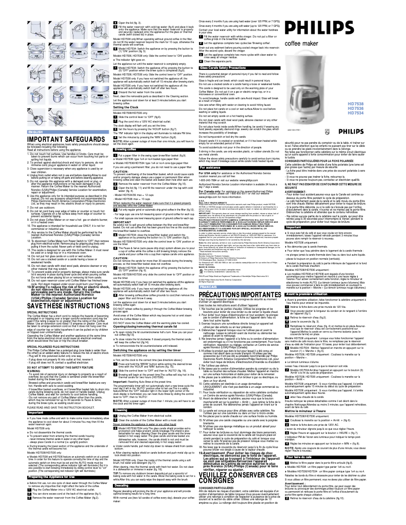 First page image of the manual for HD7538