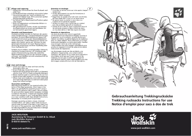 Page 1 de la notice Manuel utilisateur Jack Wolfskin Track Jack