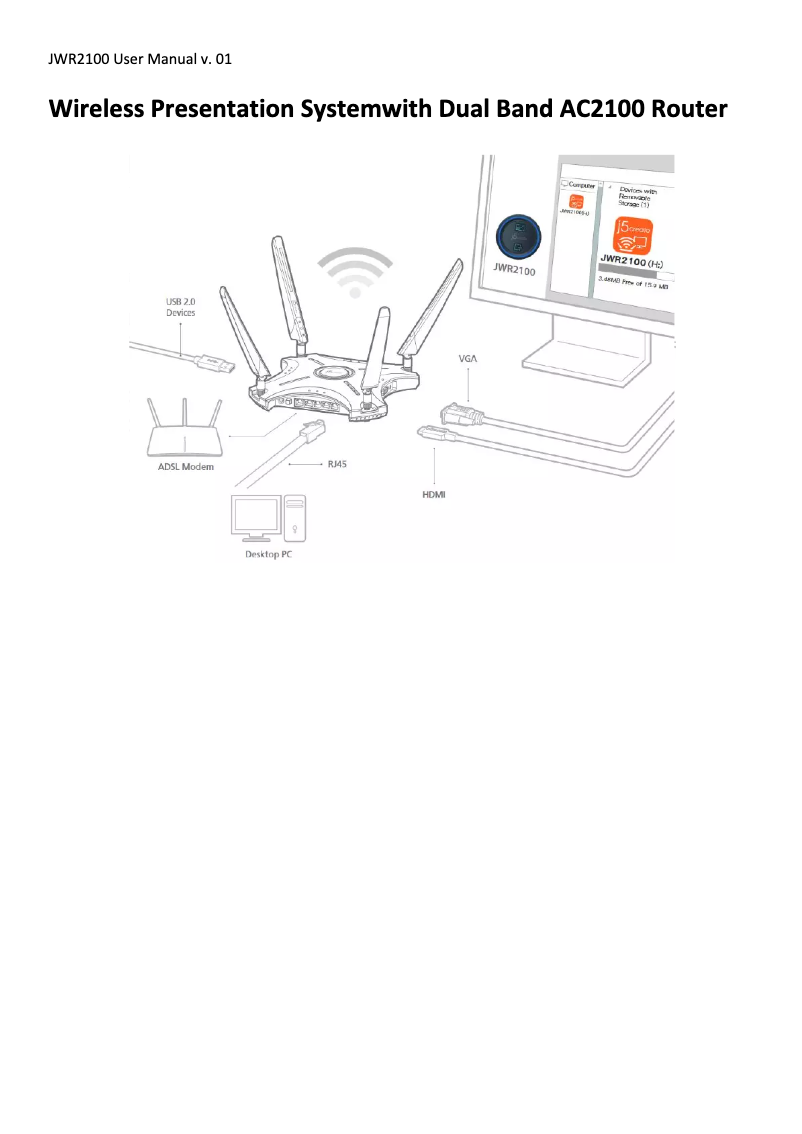 First page image of the manual for JWR2100