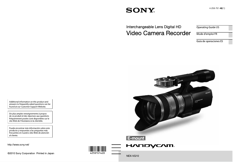 Page 1 of the manual User Manual Sony Handycam NEX-VG10