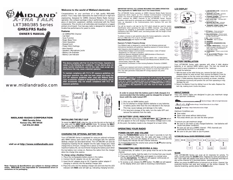 Page 1 of the manual User Manual Midland LXT380