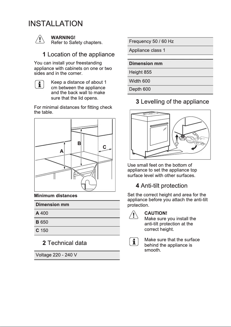 Page 1 of the manual Installation Guide Electrolux EKS61300OX