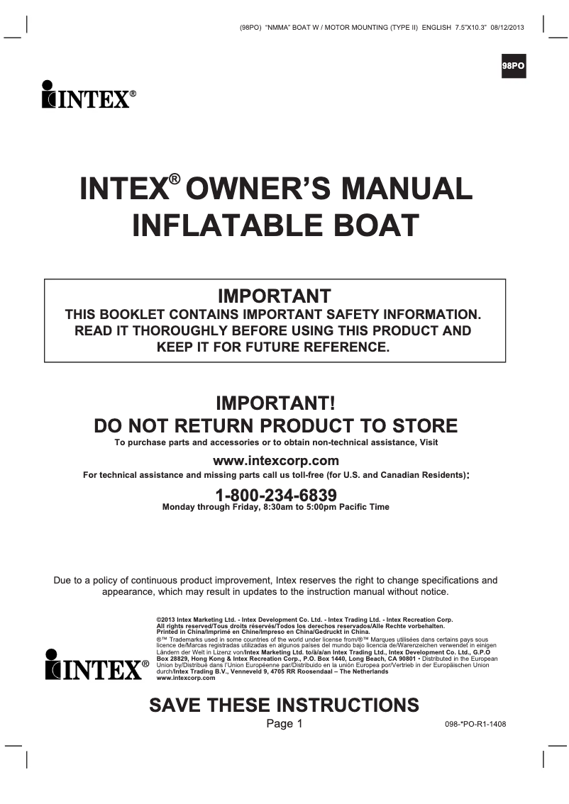 Page 1 of the manual User Manual Intex Mariner 4