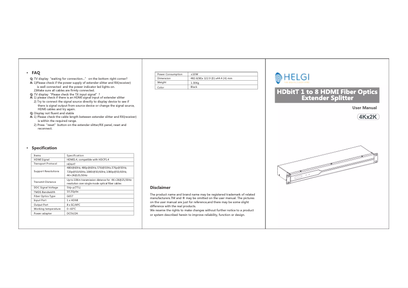 First page image of the manual for HLG0318-4K-FC