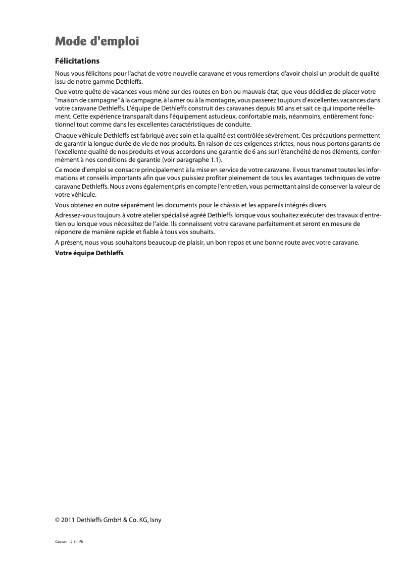 Page 1 of the manual User Manual Dethleffs 2012