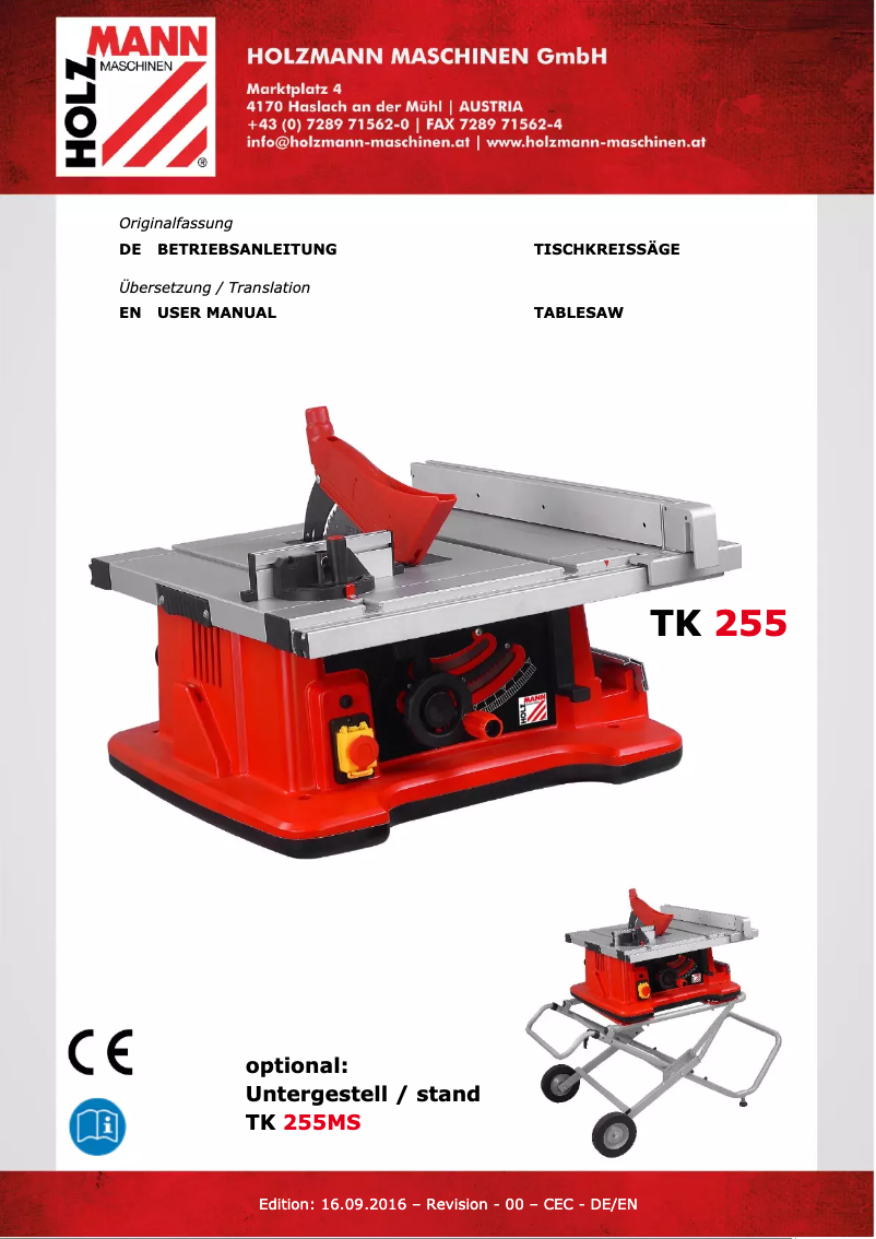 Page 1 of the manual User Manual Holzmann TK255