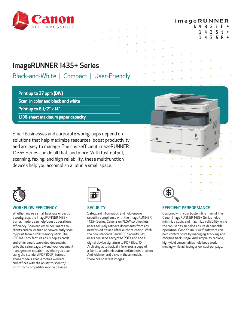First page image of the manual for imageRUNNER 1435i+