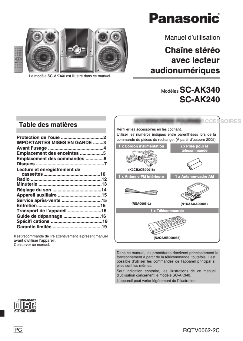 First page image of the manual for SC-AK340