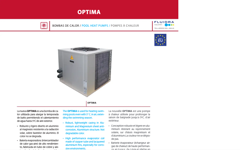 Page 1 of the manual Technical Sheet AstralPool Optima