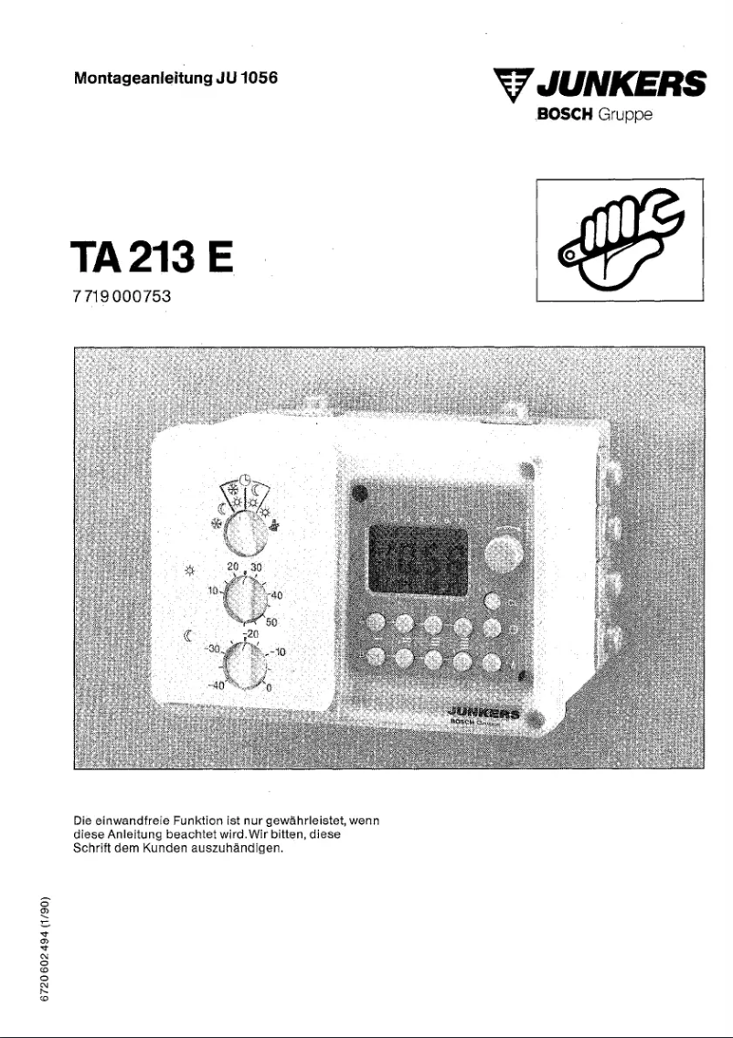 Page 1 of the manual User Manual Junkers TA 213E
