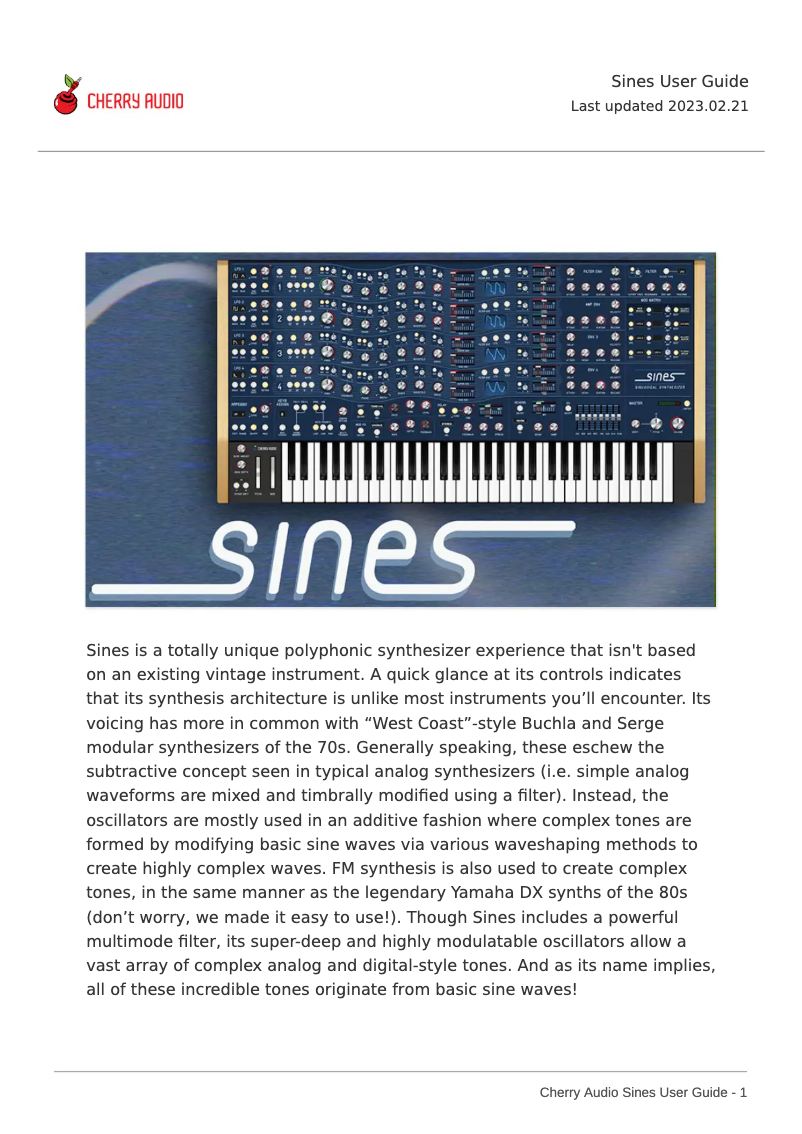 First page image of the manual for Sines