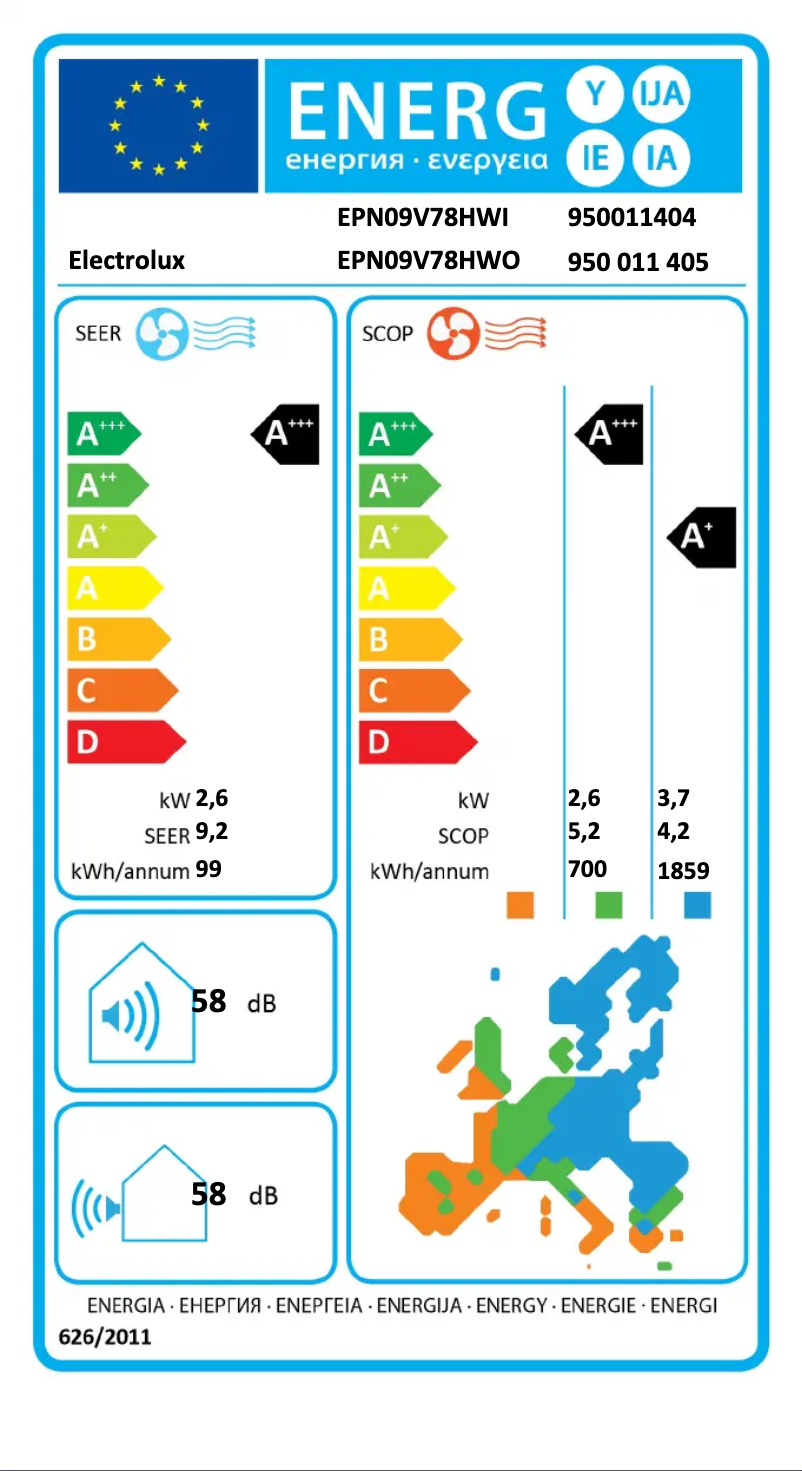 Page 1 of the manual Energy Label Electrolux EPN09V78HWO