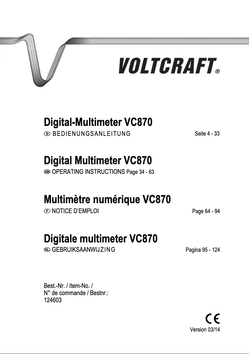 Page 1 of the manual User Manual Voltcraft VC870