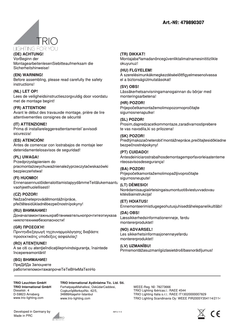 Page 1 of the manual User Manual Trio Lighting Loop 479890307