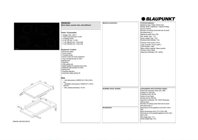 Page 1 of the manual Technical Sheet Blaupunkt 5RH84353