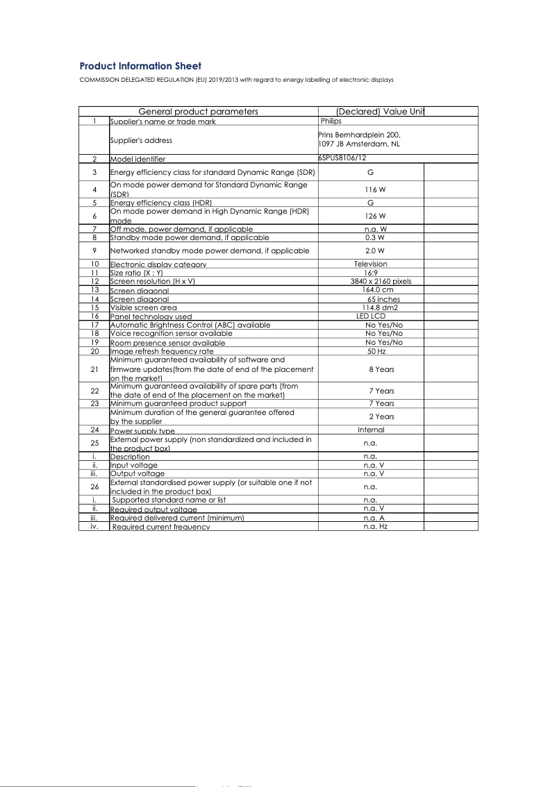 First page image of the manual for 65PUS8106