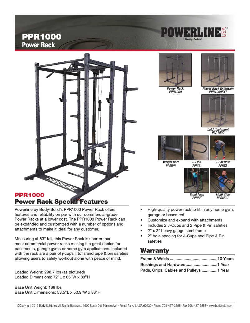 Page 1 of the manual Technical Sheet Body-Solid PPR1000