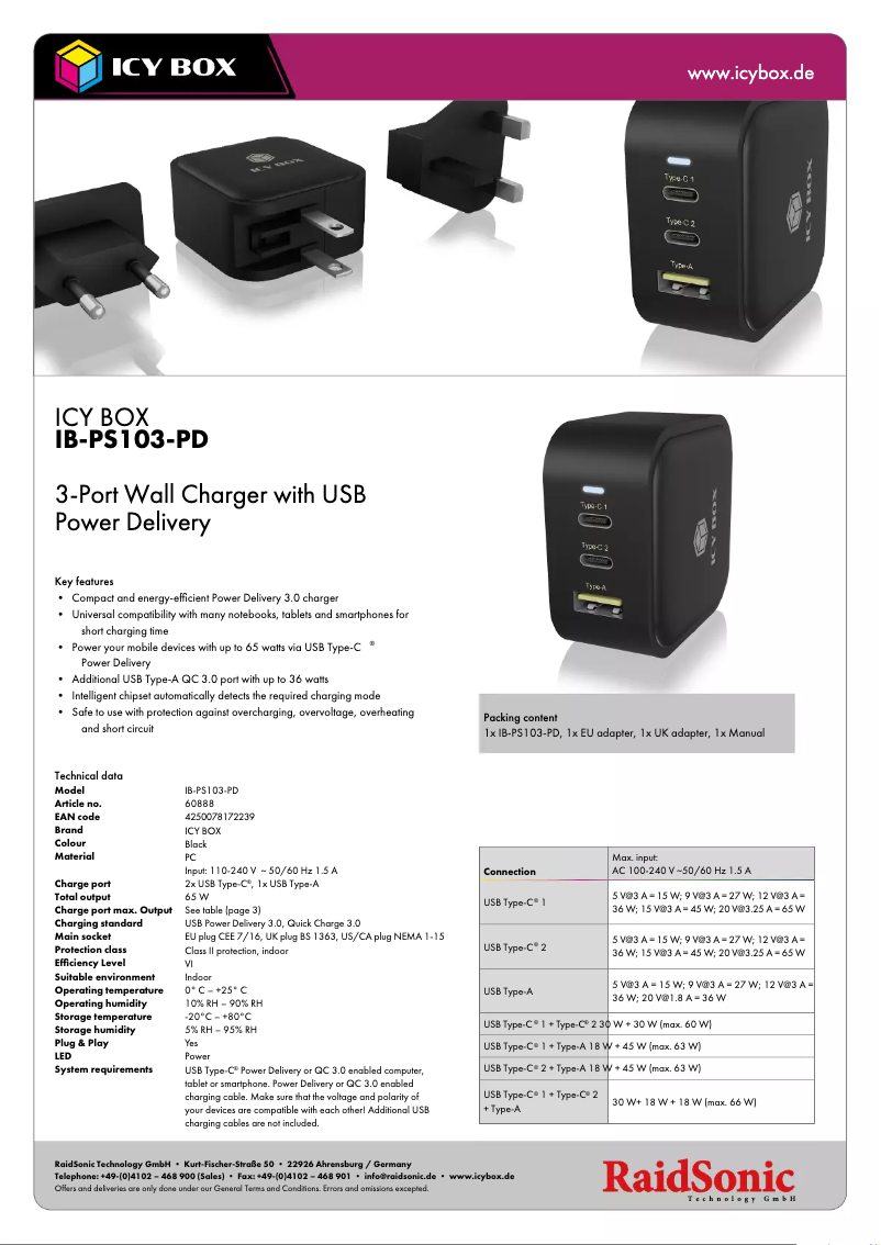 Page 1 of the manual Technical Sheet Icy Box IB-PS103-PD