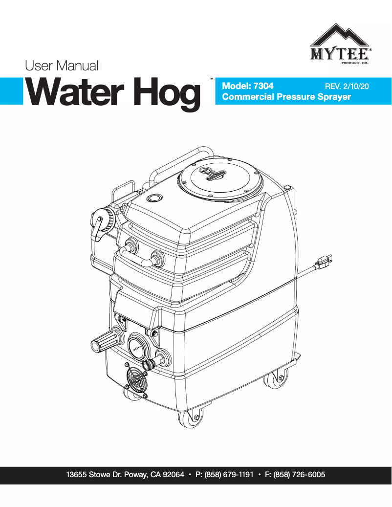Page 1 of the manual User Manual Mytee Water Hog 7304