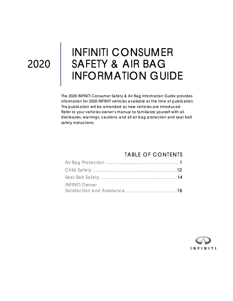 Page 1 of the manual Safety Instructions Infiniti QX60 (2020)