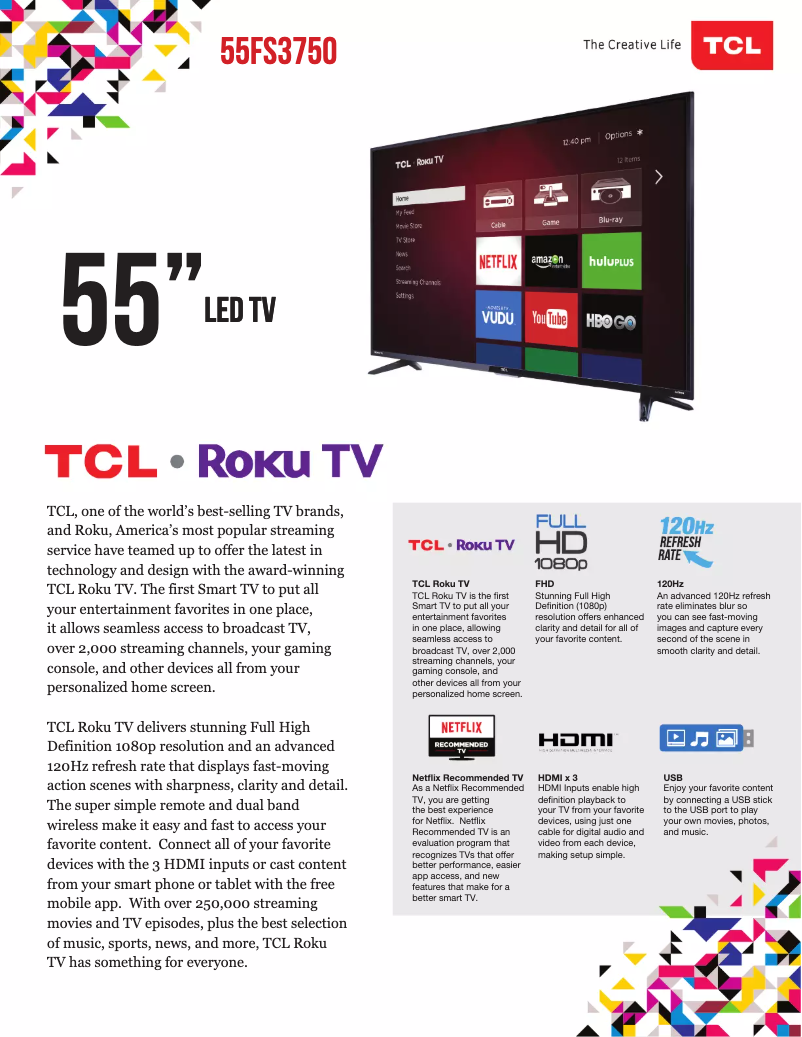 First page image of the manual for 55FS3750