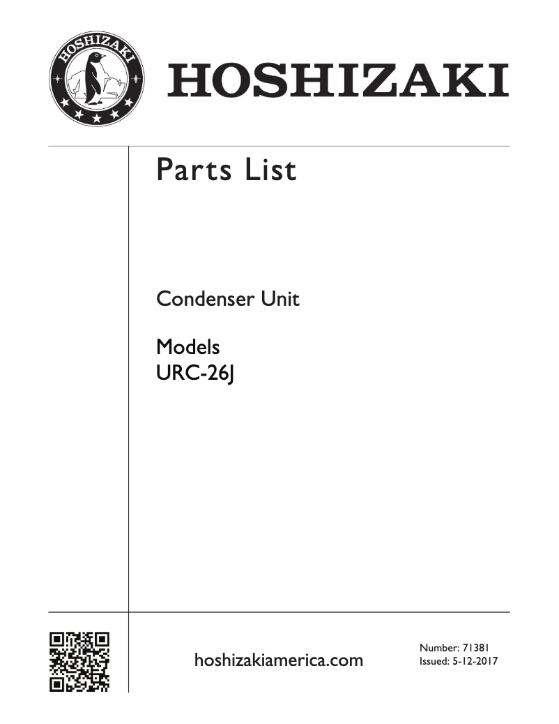 Page 1 of the manual User Manual Hoshizaki URC-26J