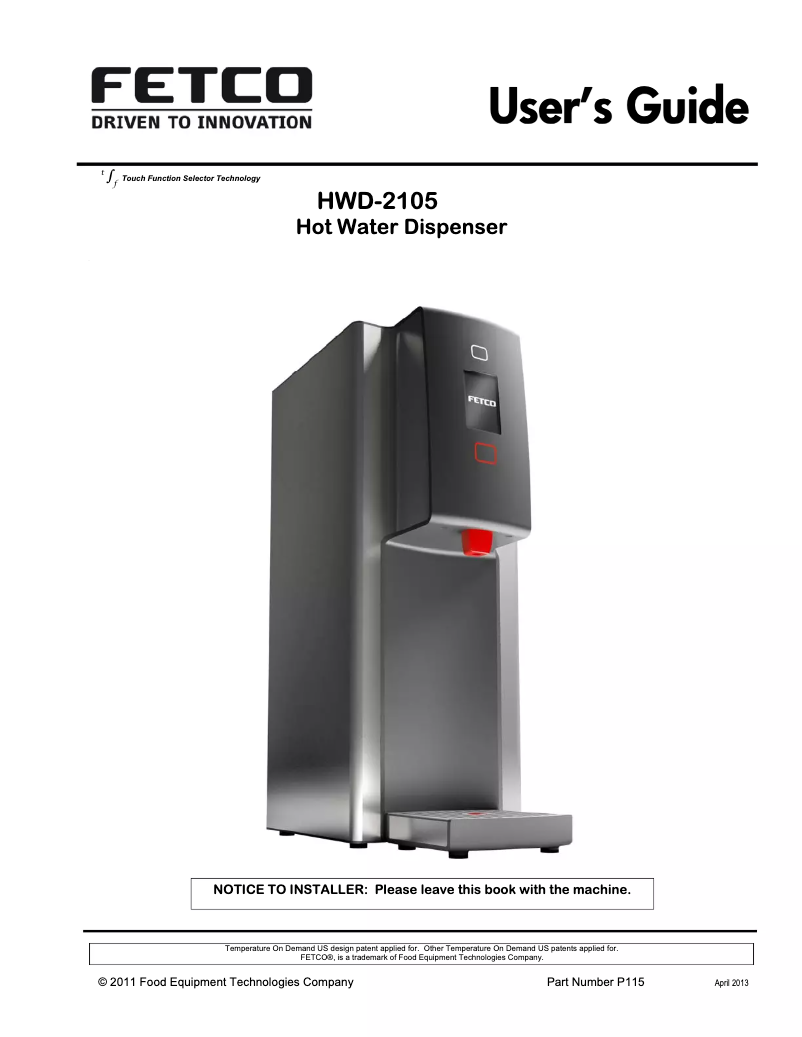 First page image of the manual for HWD-2105