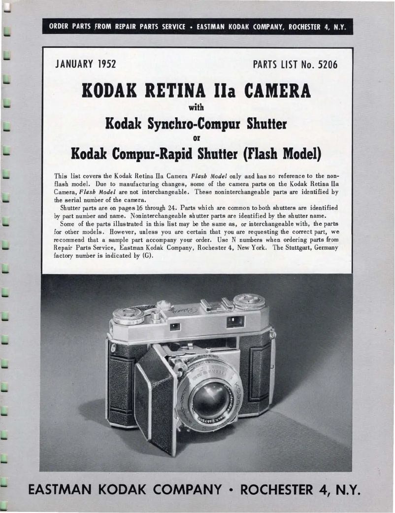 Page 1 of the manual User Manual Kodak Retina IIa