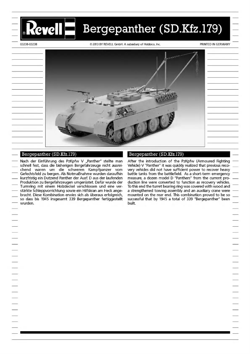 Page 1 of the manual User Manual Revell Bergepanther (Sd.Kfz. 179)