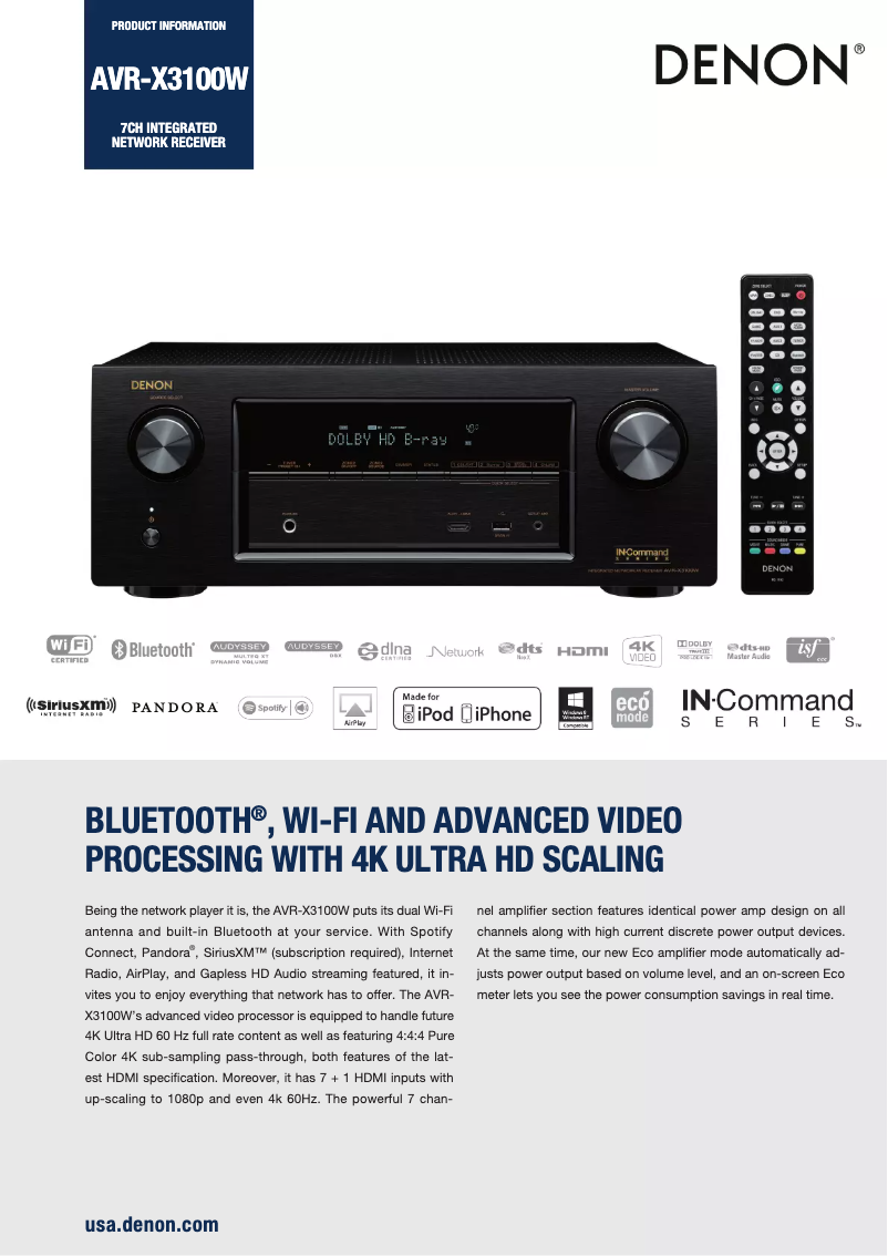 Page 1 of the manual Technical Sheet Denon AVR-X3100W