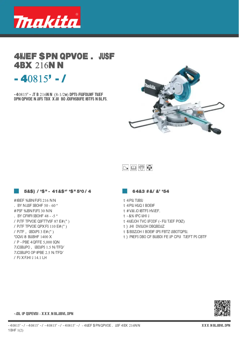 Page 1 of the manual Technical Sheet Makita LS0815FLN
