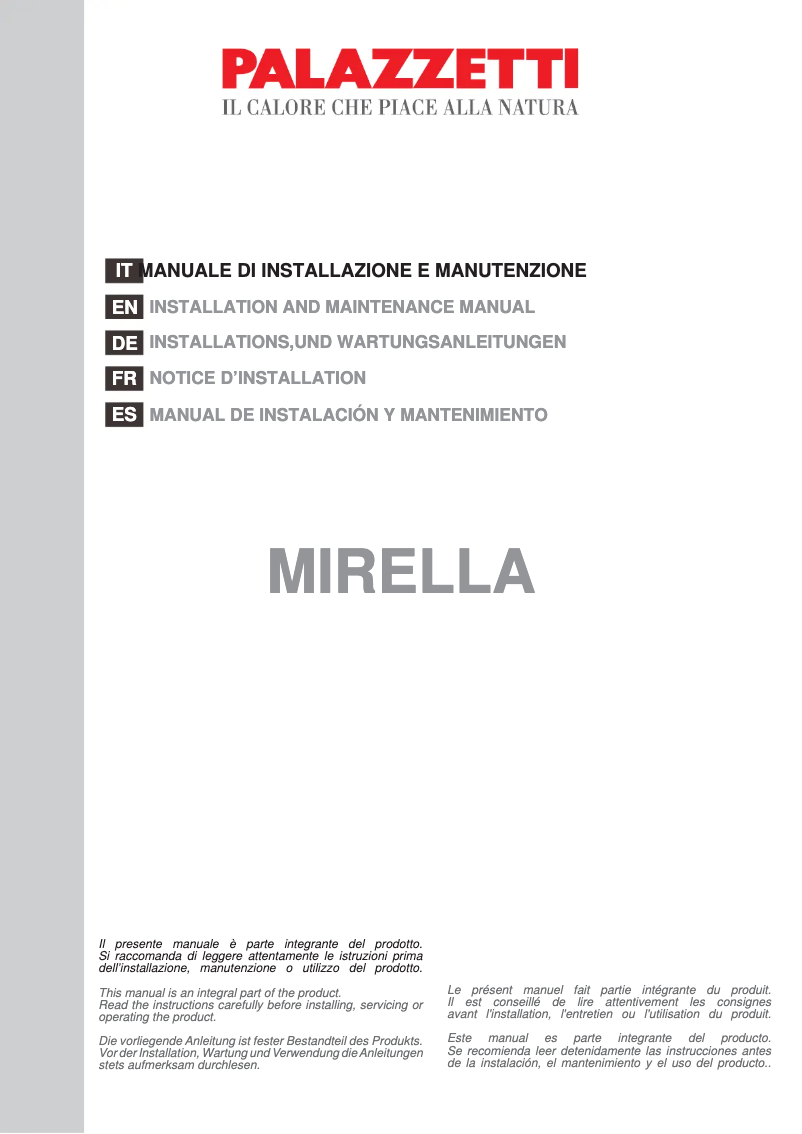 First page image of the manual for Ecofire Mirella Idro 15 water