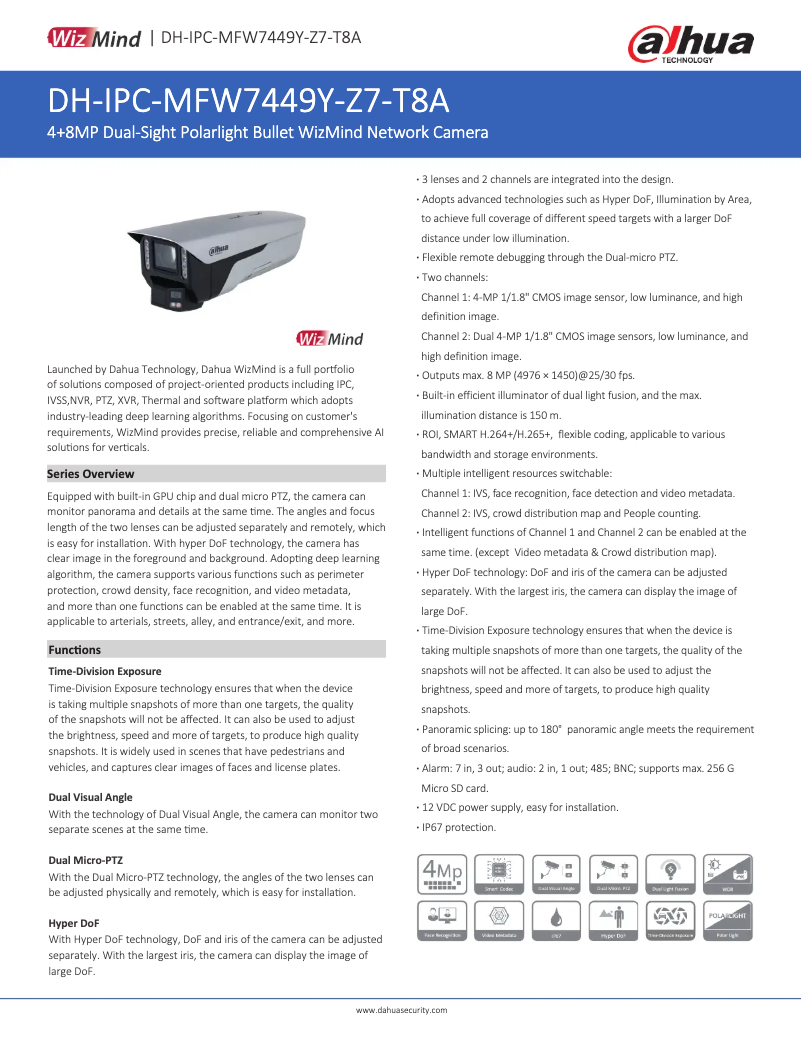 Page 1 of the manual Technical Sheet Dahua Technology IPC-MFW7449Y-Z7-T8A