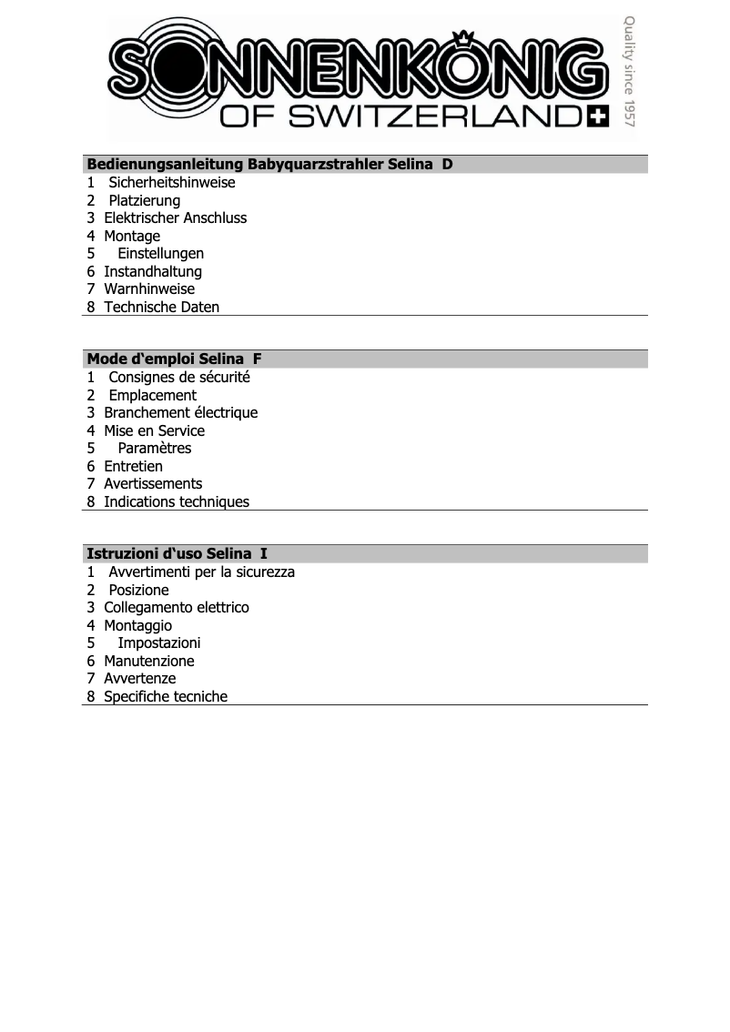 Page 1 of the manual User Manual Sonnenkönig Selina