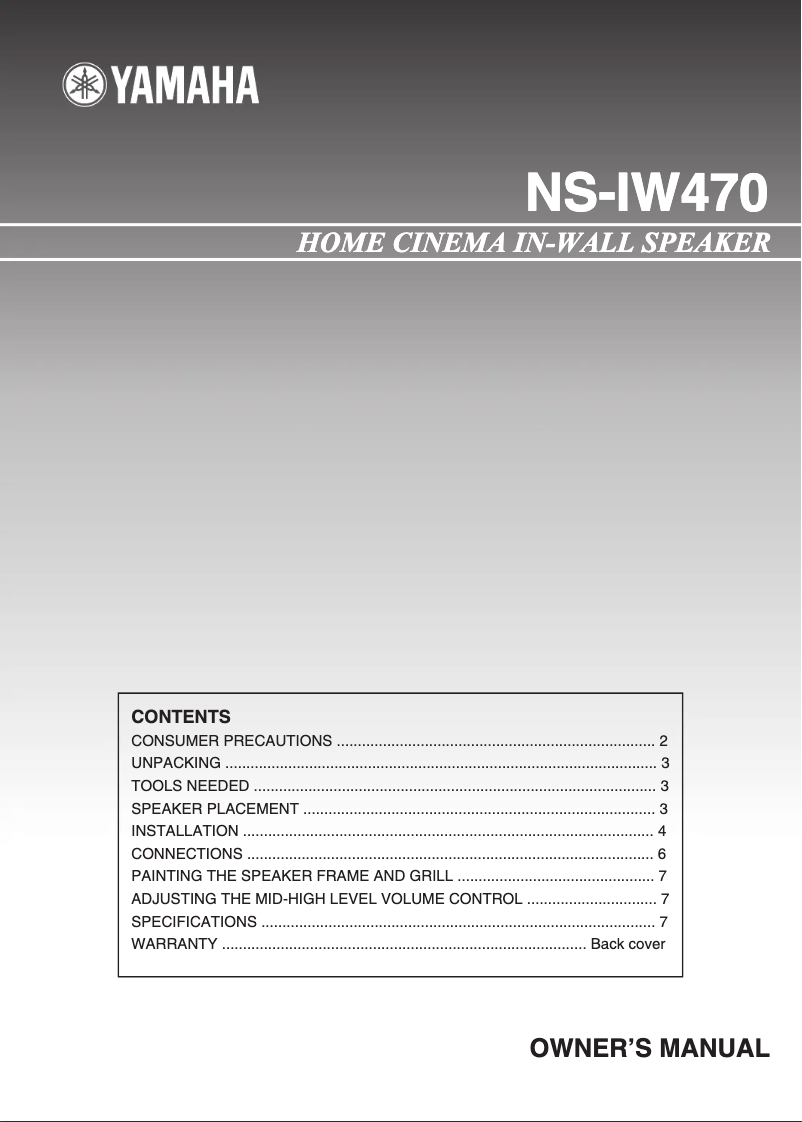 First page image of the manual for NS-IW470